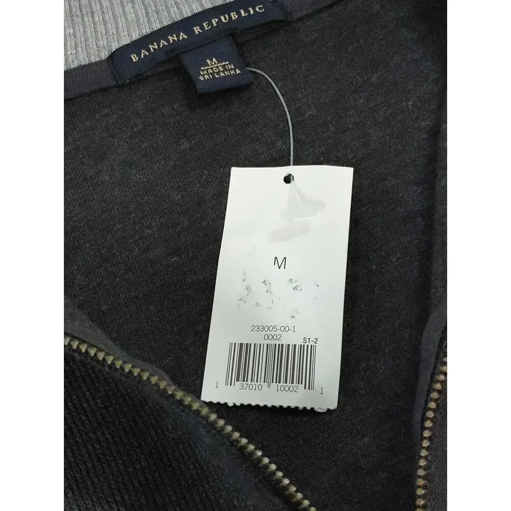 Banana Republic Sweater Mens Medium Heather Gray 1/4 Zip‎ 100% Cotton Jumper